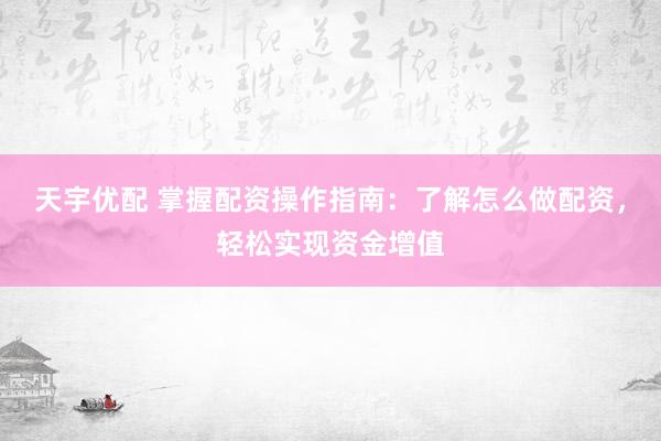 天宇优配 掌握配资操作指南:了解怎么做配资,轻松实现资金增值