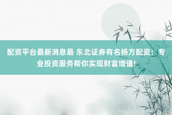 配资平台最新消息最 东北证券有名杨方配资：专业投资服务帮你实现财富增值!
